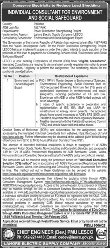 Lahore Electric Supply Company LESCO Jobs 2026