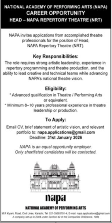 National Academy Of Performing Arts NAPA Apply Jobs 2026