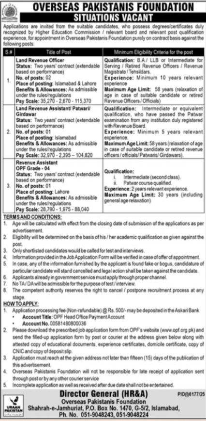 Overseas Pakistanis Foundation OPF Islamabad Apply Jobs 2026