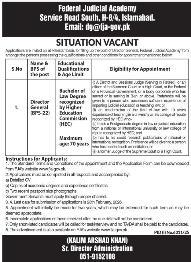 Federal Judicial Academy Apply Jobs 2025
