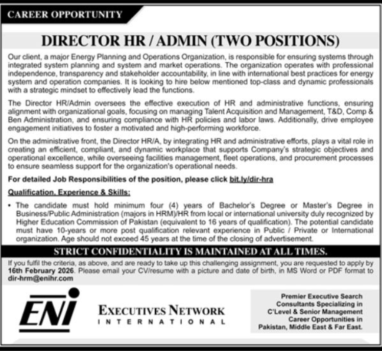 Executive Network International ENI Lahore Jobs 2026