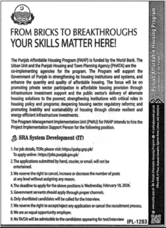Punjab Affordable Housing Program PAHP Lahore Apply Jobs 2026