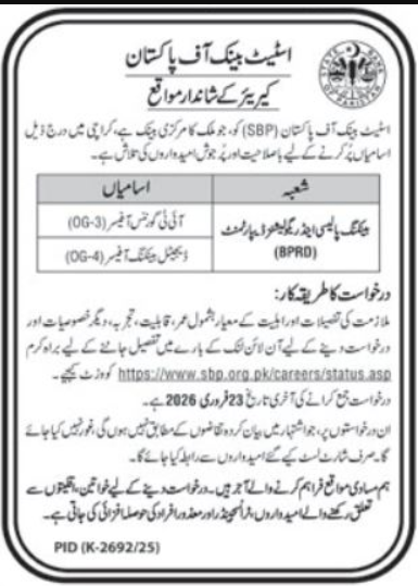 State Bank Of Pakistan SBP Karachi Apply Jobs 2026